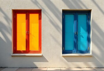 Obraz premium Contrasting Windows: A Study in Color and Symmetry