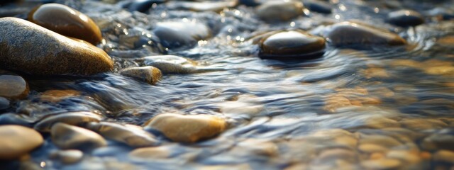 Tranquil Stream Flowing Over Smooth Pebbles in Natural Setting