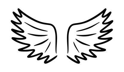 Fototapeta premium Doodle angel wing, vector sketch wings. Hand drawn bird tattoo silhouette. Illustration on white background. Fly symbol. Single element