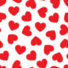 Red hearts with lace edge vector seamless pattern. Scalloped Edge Heart Valentines day frill texture