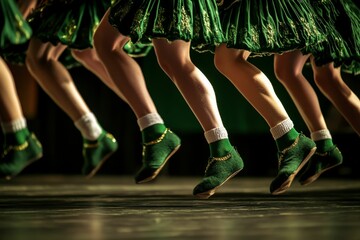 Irish dancers showcase traditional skirts shoes and socks.