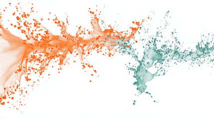 Fototapeta premium A stunning watercolor explosion, delicate teal and warm orange pigments dispersing in water, intricate organic patterns forming