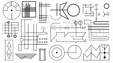 Abstract composition of lines, shapes, and dots. For presentations, web design and backgrounds