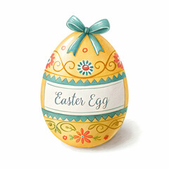 Elegantly painted easter egg adorned with a delicate bow and blank label, isolated on a clean white background