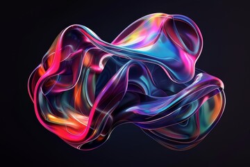 Holographic Twisted Shape with Vibrant Colors on Black Background