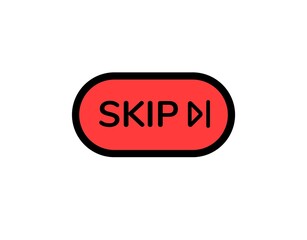 Red skip button icon with black outline and play symbol on the right side for media control.