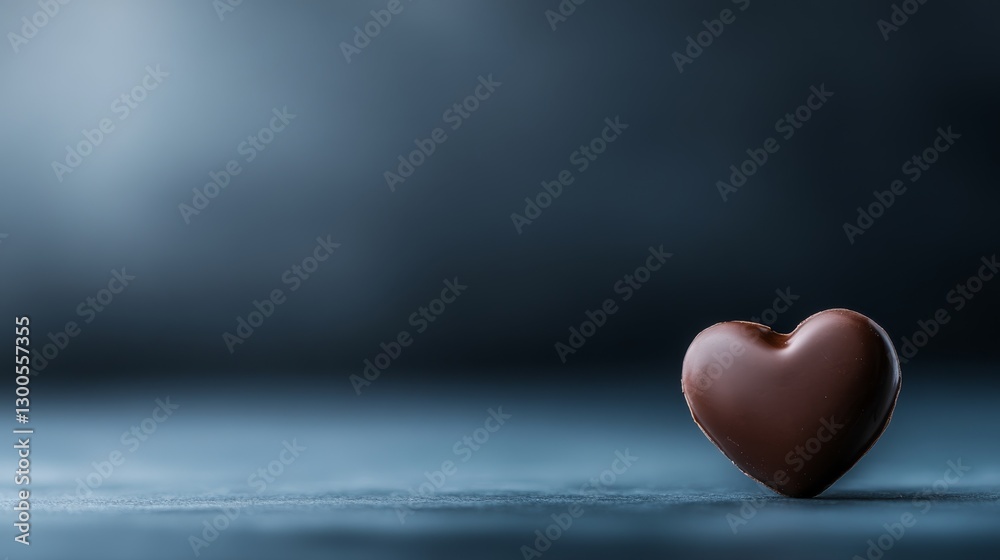 Poster a delicate heart-shaped chocolate sits alone, beautifully illuminated by soft light that enhances it