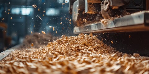 Woodworking machine processing timber and producing sawdust in a carpentry workshop
