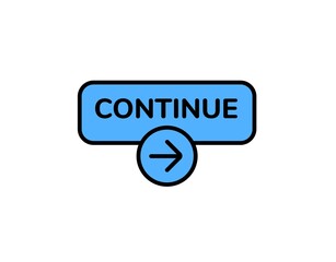 A blue button features continue text with an arrow symbol, designed for user interface navigation.