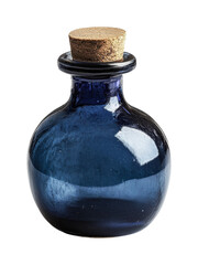 Elegant blue glass bottle with cork stopper for decoration or storage purpose in a vintage or rustic style, cut out