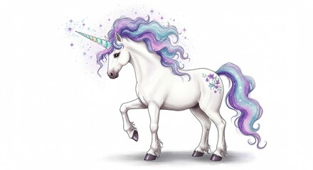 Magical Unicorn Fantasy Horse Pastel Rainbow Mane Fairytale Creature Mystical Animal Whimsical