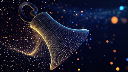 A Shimmering Golden Bell, A Celestial Chime Announcing A Momentous Occasion, Floats In A Cosmic Dust Of Blue And Gold Light