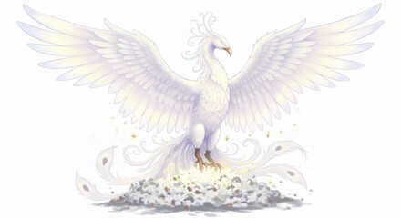 Majestic White Phoenix Bird Rising Mythical Creature Fantasy Art