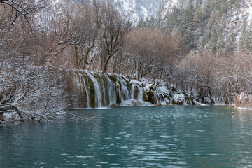 Arrow Bamboo Lake Waterfalls in Juizhaigou, China, is a UNESCO world natural and cultural site. As...