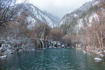 Arrow Bamboo Lake Waterfalls in Juizhaigou, China, is a UNESCO world natural and cultural site. As the world's most beautiful national park, it features unique waterfalls © maodoltee