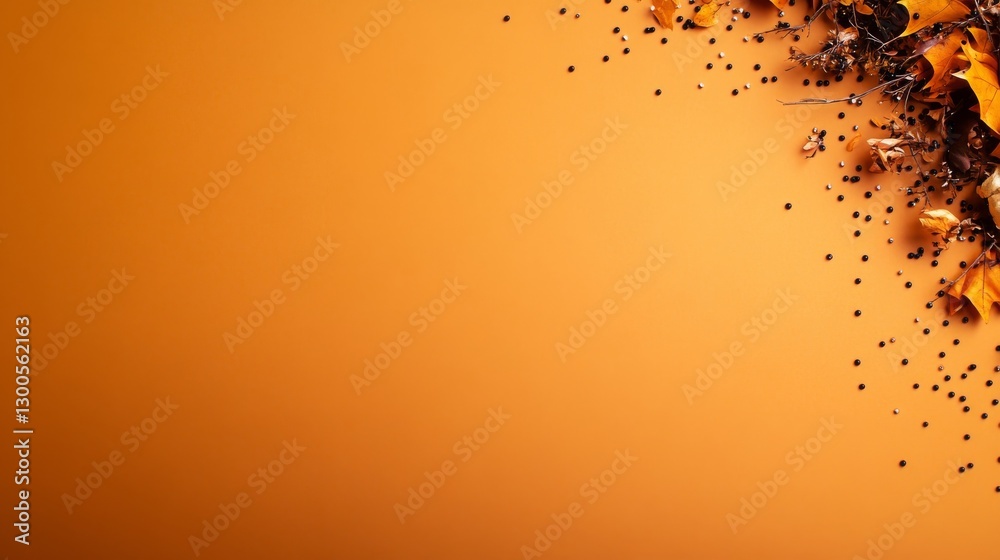 Poster colorful autumn background showcases polka dots alongside scattered leaves and twigs, providing a pe