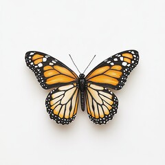Fototapeta premium monarch butterfly - Danaus plexippus - or milkweed, common tiger, wanderer, and black veined brown, one of the most popular butterflies. Milkweed is their host plant. isolated on white, top view