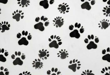 Fototapeta premium Furry paw print seamless pattern on white background , animal prints, texture, seamless