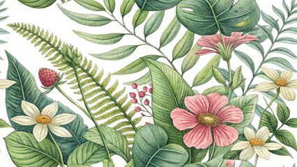 Obraz premium Macro Summer Foliage Pencil Sketch - Freeform Botanical Art Photography