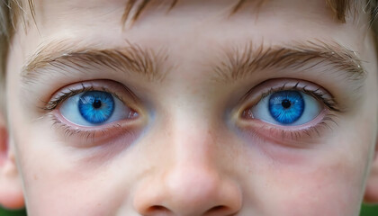 "Extreme close-up of a human eye with a striking blue iris, detailed textures, and intricate patterns. The pupil is sharply defined, surrounded by rich color variations, and the sclera is bright and c