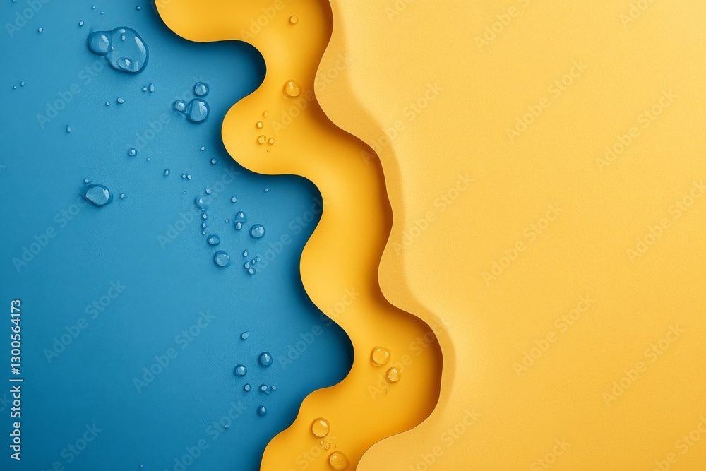 Poster Vibrant handmade paper cut-out art showcases dynamic shapes in blue and yellow tones, creating a pop art-inspired background with space for text or graphics