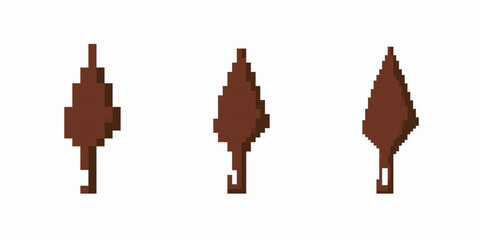 Three brown pixelated leaf icons showcasing unique rotational views with a minimalist design.