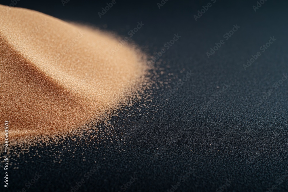 Aufkleber Fine grains of sand are scattered on a gray surface, showcasing texture and detail in a close-up composition. The image highlights the beauty of the natural material