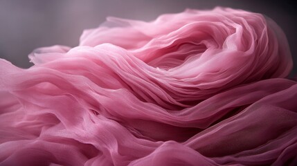 Obraz premium Flowing pink fabric forms soft waves that reveal delicate details and create an abstract background with gentle light, providing ample copy space on one side