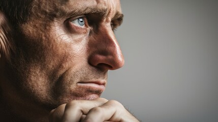 Obraz premium The image shows a man with a serious expression looking off to the side.