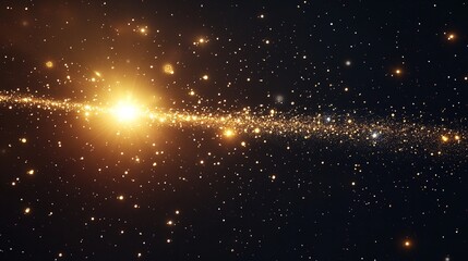Fototapeta premium A Cosmic River Of Golden Starlight Flows Across A Dark Expanse, A Celestial Tapestry Woven With Countless Shimmering Suns In A Breathtaking Display Of Galactic Wonder