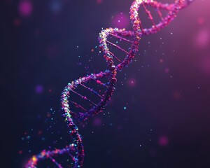 Colorful DNA Strand with Sparkle Effects on Dark Background