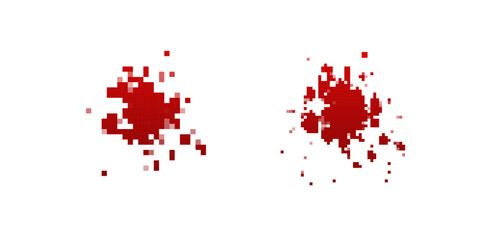 Two pixelated red splashes create a dynamic digital design, emphasizing modern abstract art elements.