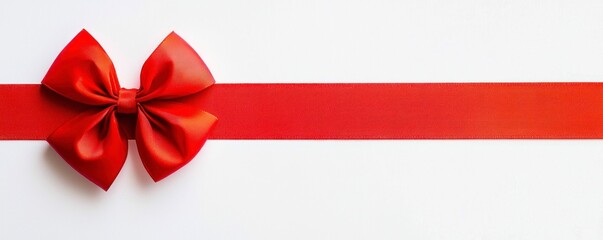 Symmetrical Red Bow on White Background Holiday Gift Wrapping Decorative Element Flat Lay Festive Ribbon