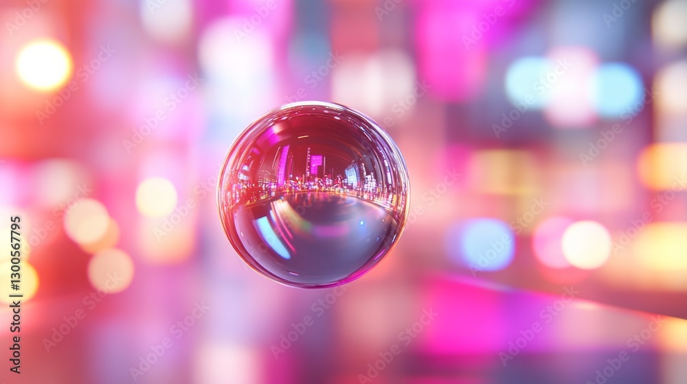 Aufkleber kaleidoscope of vibrant lights reflects off a smooth metallic sphere, conveying an abstract idea of 