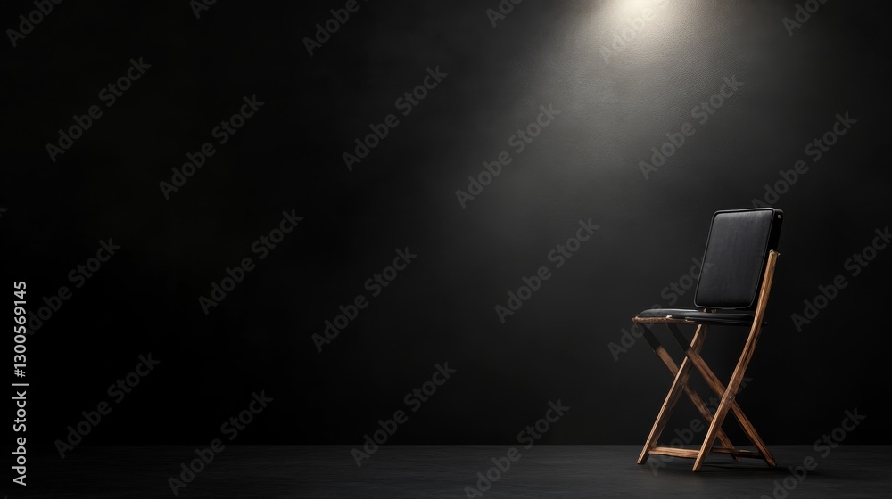 Aufkleber a single directors chair in the center of a dark room is highlighted by a spotlight, creating dramat