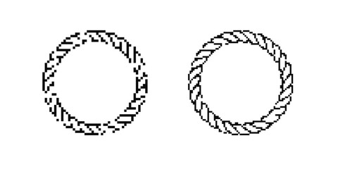 Two intricate circular patterns showing twisted and braided rope designs in pixel art style.