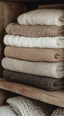 Cozy and Neatly Stacked Knitted Textiles in Warm Neutral Tones