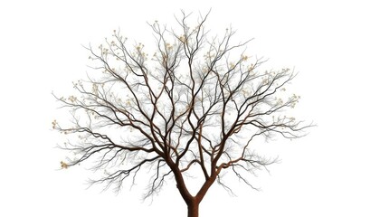 Obraz premium Lone deciduous tree, branches reaching skyward against pure white, branches, peaceful