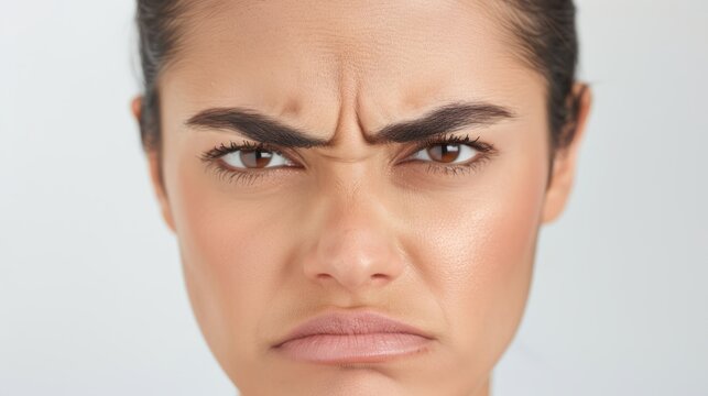 The image features a close-up of a person's face displaying a distressed expression with furrowed brows and an open mouth.