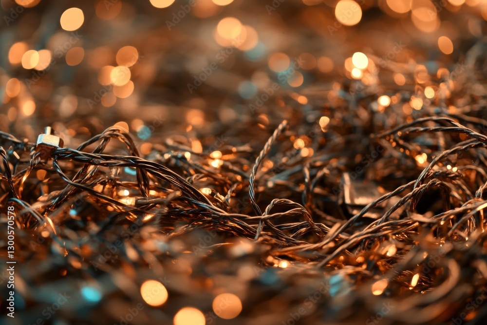 Poster A close-up of a Christmas tree branch showcases twinkling string lights, surrounded by soft bokeh from nearby ornaments, contributing to a joyful holiday ambiance