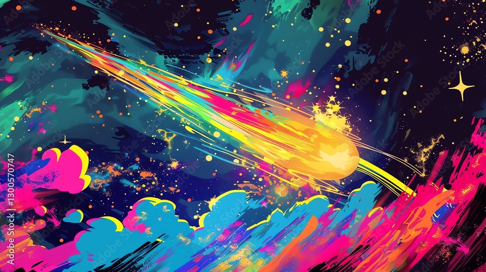 Canvas Prints a colorful abstract painting of a comet flying through space.