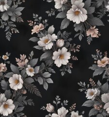 Obraz premium Delicate floral motifs on charcoal grey background , modern aesthetic , minimalist style, high end decor