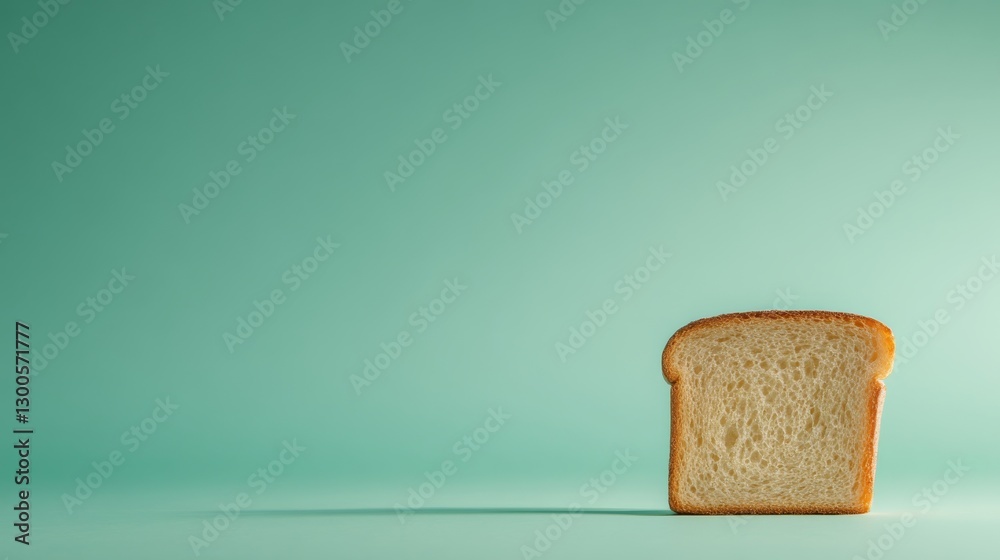 Aufkleber a single slice of golden brown toasted bread stands upright against a pastel green background, with 