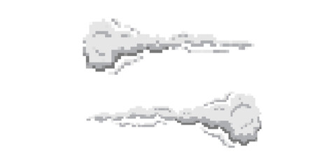 Two pixelated clouds with unique patterns and clear outlines showcasing digital artistry elements.