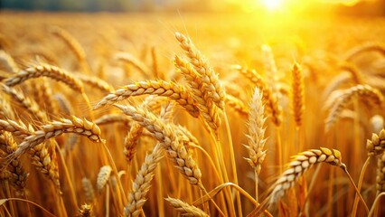 Fototapeta premium Tilted perspective reveals a sun-drenched golden wheat field, a miniature rural harvest scene.