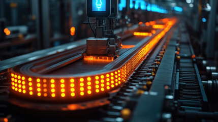 Naklejka premium Futuristic AI-driven spice export hub, robotic packaging for international spice trade, holographic displays monitoring shipments in real-time