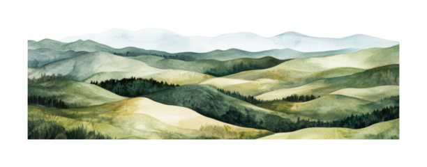 Serene landscape featuring rolling hills and lush greenery in early morning light, ideal for nature-themed projects and decor needs, cut out