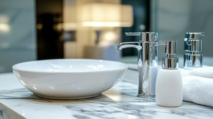 Modern Bathroom Sink with Chrome Faucet and Soap Dispensers