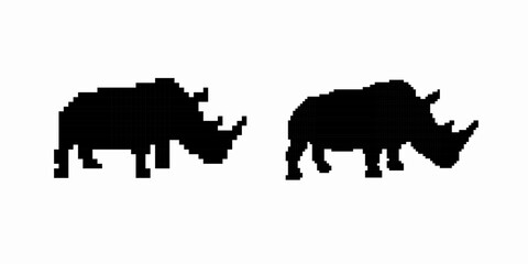 Two rhino silhouettes feature distinct horns and sturdy bodies, conveying strength and presence.