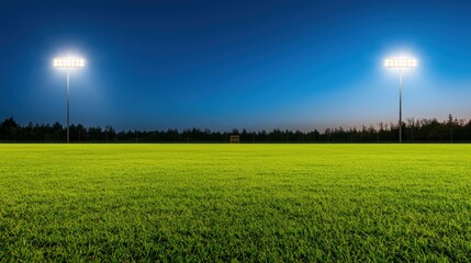 Modern school sports ground design Concept, Energy Efficient Floodlights Illuminating a School Sports Field Under a Beautiful Evening Sky